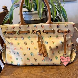 Dooney & Bourke Cream Satchel with Multicolor Logo